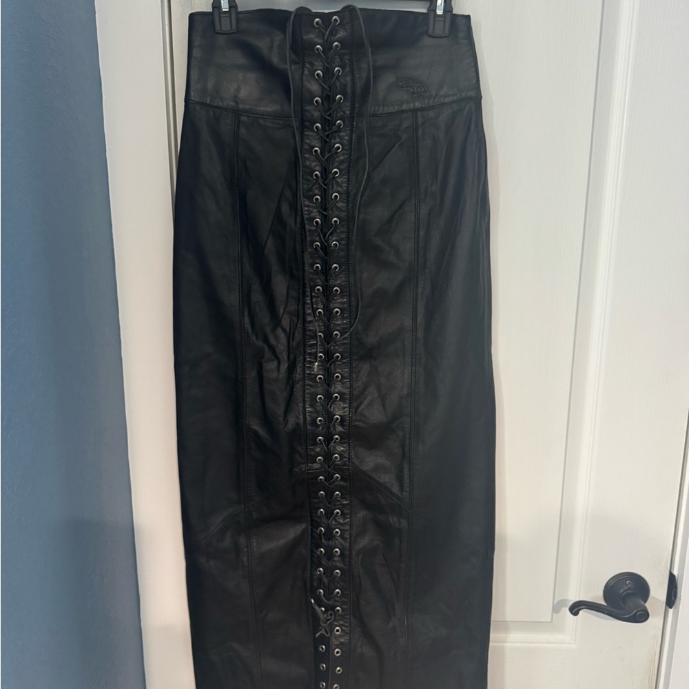 Black Lace-Up Harley Davidson Leather Skirt